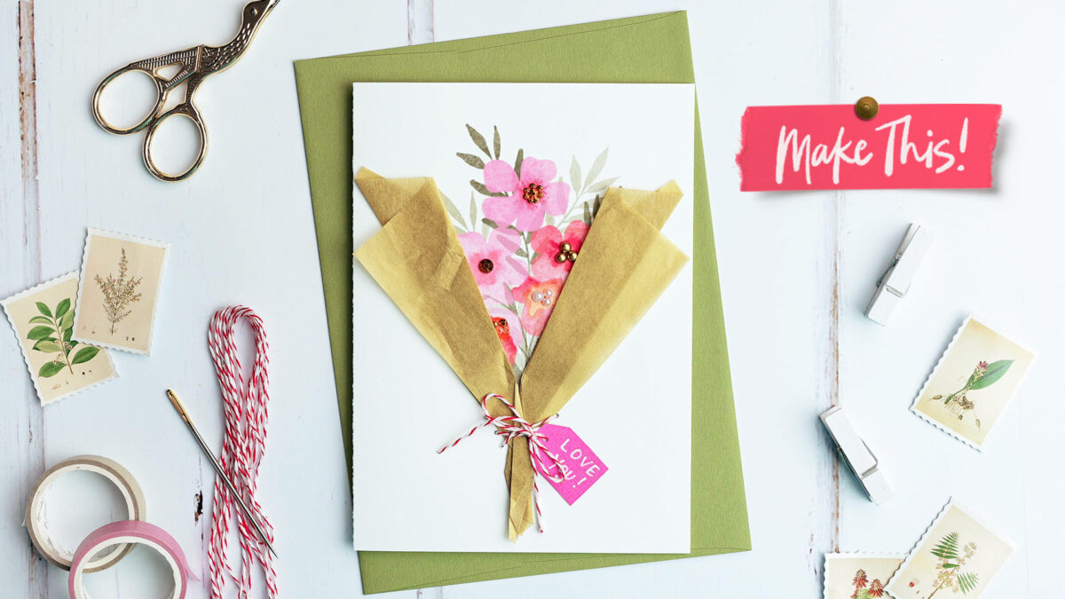 Craft a mixed media wrapped bouquet card